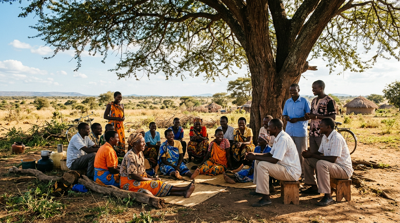 Échange à l'ombre d'un arbre